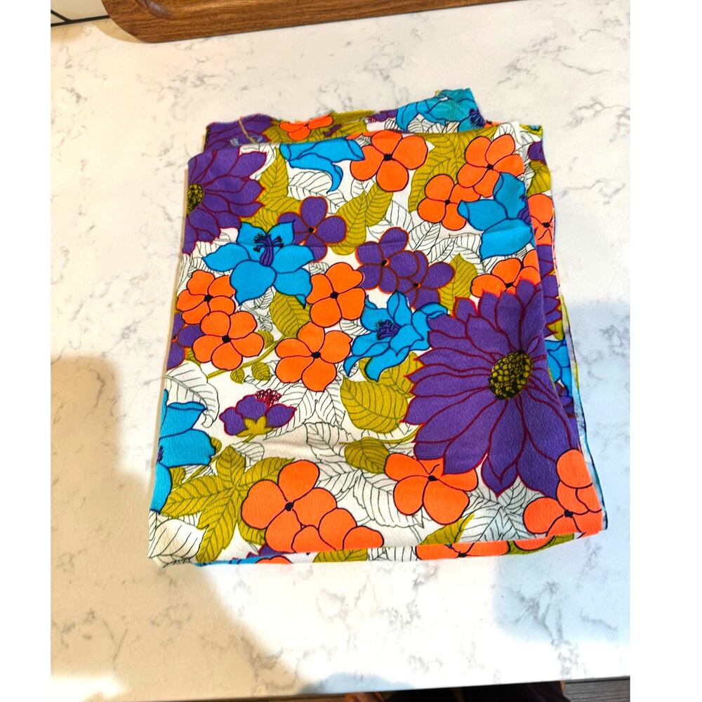 vintage 60s Alexander Henry Bright Flower Power barkcloth cotton 54x43” rare